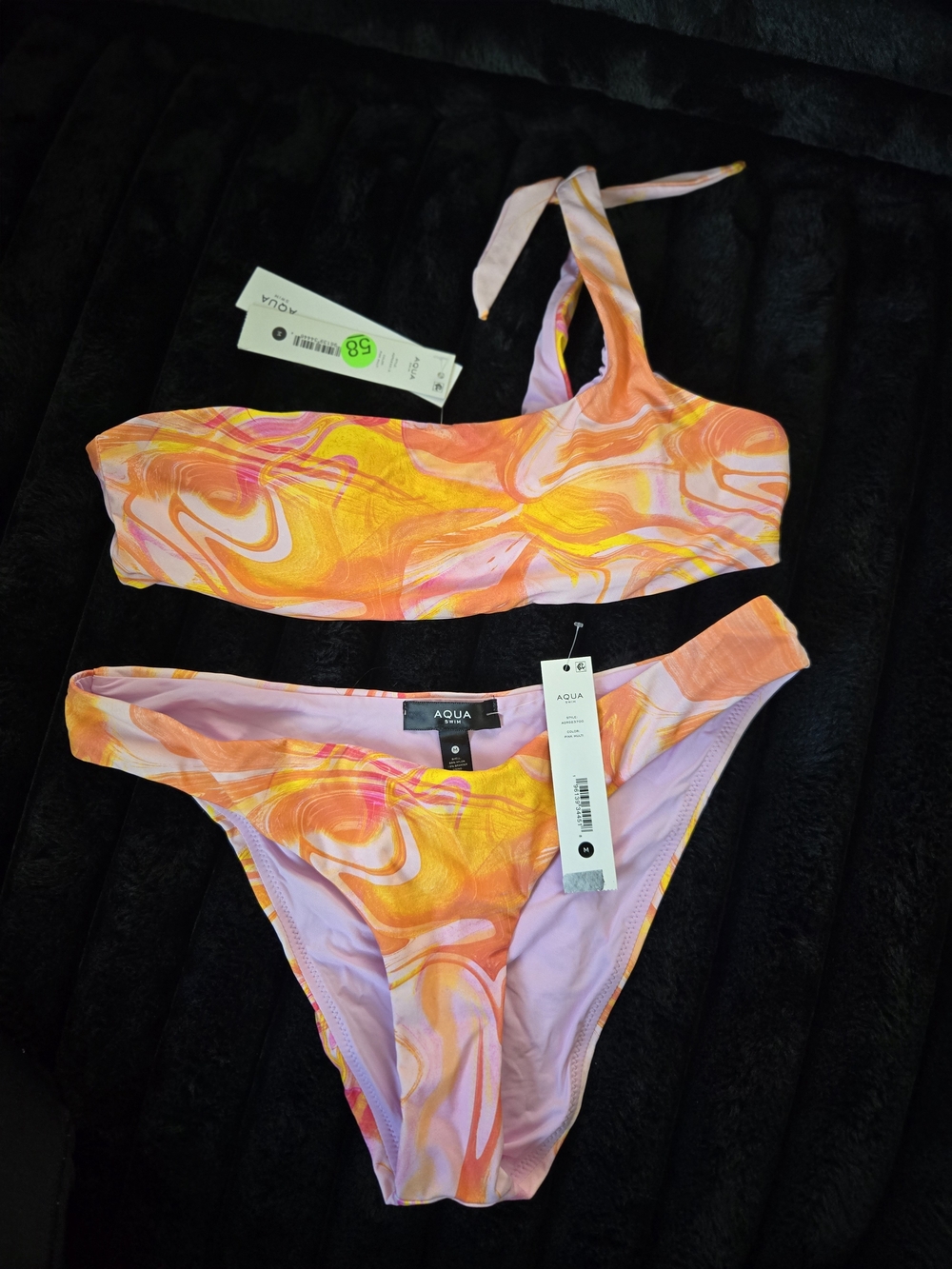 AQUA Swirl Print Bikini Set in Orange & Pink